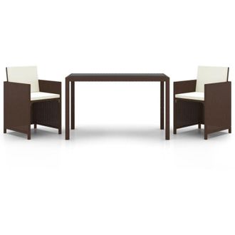 vidaXL Set De Comedor Jard&iacute;n 3 Pzas Y Cojines Rat&aacute;n Sint&eacute;tico Marr&oacute;n Vidaxl