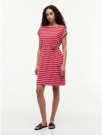 Tommy Hilfiger Womens Striped Belted Stretch-Cotton Dress - Red - XXL