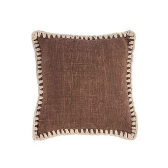 Bazar Bizar Funda de coj&iacute;n de algod&oacute;n en marr&oacute;n y blanco 50x50x2 cm