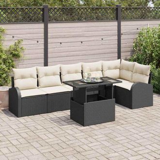vidaXL Vidaxl - Conjunto De Sof&aacute; De Jard&iacute;n 7 Pcs Negro Y Crema 100 X 55 X 73 Cm