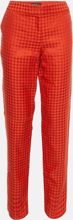 Ferragamo Red Houndstooth Pattern Cotton & Silk Trousers