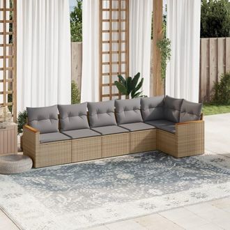 vidaXL Vidaxl - Juego De Sof&aacute;s Jard&iacute;n Con Cojines Beige Mezcla 6 Pzas Rat&aacute;n Pe