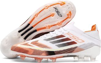 Generic Fashion Mens and Womens Low-top Teenagers Long Broken Nails Grass Sports Football Shoes, Spike - White Orange, 6.5 UK