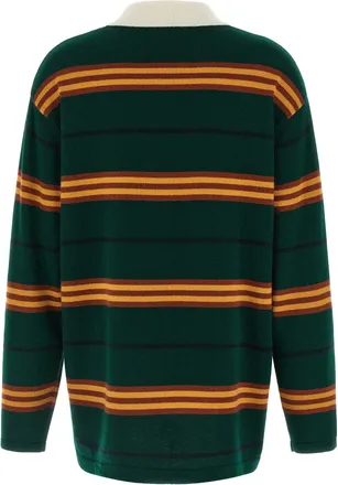 Guest In Residence Striped Cashmere Rugby Polo - Forest Green