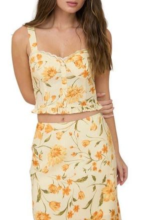 Blu Pepper Floral Ruffle Hem Woven Top in Butter Yellow Multi at Nordstrom Rack, Size Medium