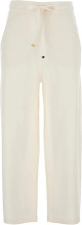 Elisabetta Franchi Cashmere blend broek met trekkoord - Dames - Wijde Broeken - Wit - L - Wol - Broeken