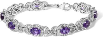 House of Brilliance Sterling Silver Oval Purple Amethyst and Diamond Interlocking Halo Link Bracelet
