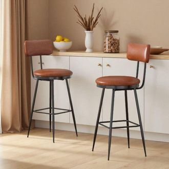 OEM Taburete De Bar - Lote De 2 - Asiento De Pu Impermeable - Respaldo Ergon&oacute;mico 96&deg; - Estructura Met&aacute;lica 300lbs