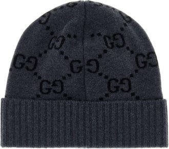 Gucci Mens Beanie Gg Embroidered Cashmere Gray