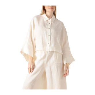 Greek Archaic Kori Overhemden, Dames, Wit, M, Linnen, Linnen Blouse