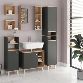 Vicco Conjunto De Muebles De Ba&ntilde;o Senyo, Antracita, 5 Partes, Con Armario Alto