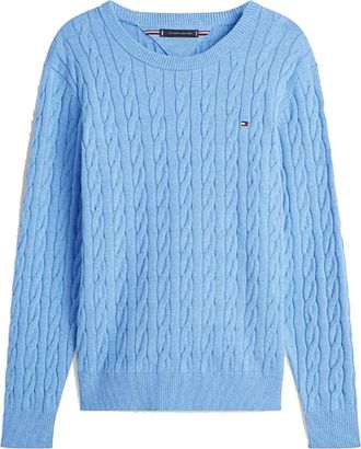 Tommy Hilfiger Flag Embroidery Cable Knit Jumper - Heren - Ronde hals truien - Blauw - XL - Katoen - Truien & Vesten
