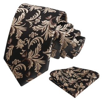 Alizeal Mens 8cm Floral Ties with Handkerchief for Formal Wedding Flower Necktie Set, Black+Khaki+Brown