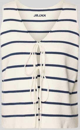 Karo Kauer Weste mit Bindeverschluss und r&uuml;ckseitigem Logo-Stitching in Offwhite, Gr&ouml;&szlig;e XL