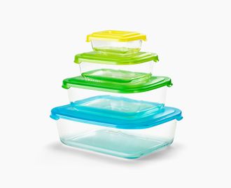 Joseph Joseph Nest Glass Storage De Joseph Joseph, Juego De 4 Recipientes Apilables De Vidrio Con Tapa Herm&eacute;tica, Capacidad De 230 Ml A 1.85 L, Aptos Para Microonda