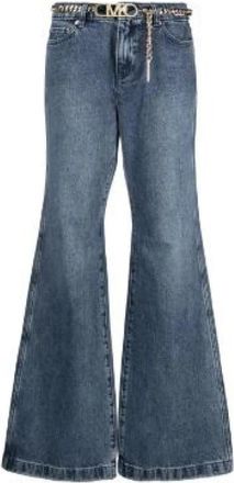 Michael Kors Blauw uitlopende jeans met gouden riem - Dames - Flared Jeans - Blauw - M - Katoen - Jeans