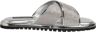Dolce & Gabbana Silver Strass Slides Flats Slippers Mens Shoes