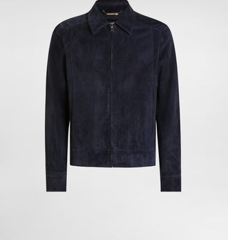 Dolce & Gabbana Leather Zipped Jacket - Man Coats And Jackets Blue 46