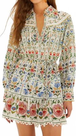 Farm Rio Stitched Garden Mini Dress In Stitched Garden Off-White