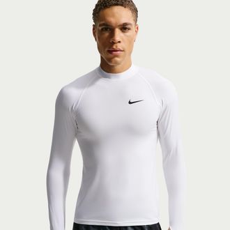 Nike Mens Swim Whitewater Essential Dri-FIT UV Long Sleeve Rashguard Top in White | NESSG473-100