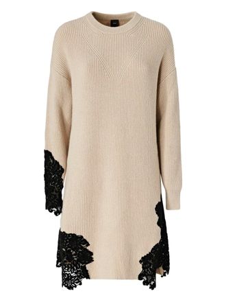Pinko lace-trim knitted mini dress - Neutrals