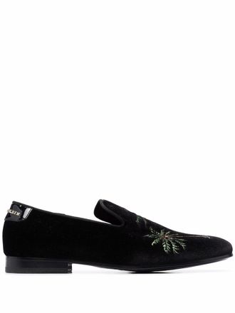 Philipp Plein Palm embroidered loafers - men - Leather/Leather/Polyester - 40 - Black