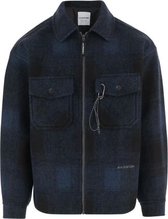 And Wander Jassen, Heren, Blauw, L, Wol, Checkered Wool Blend Jacket