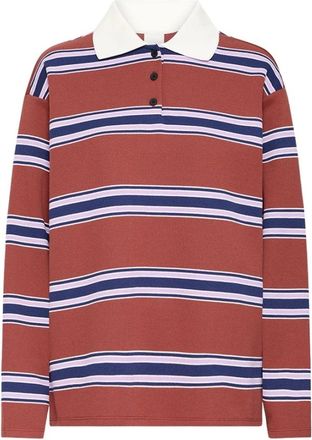 Ichi Ichi, Tops, Dames, Bruin, S, Polo Gestreept Lange Mouw