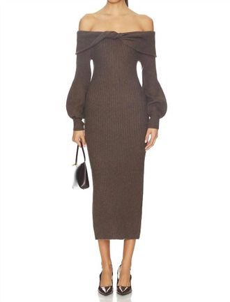 Astr Tilde Off Shoulder Sweater Dress In Walnut