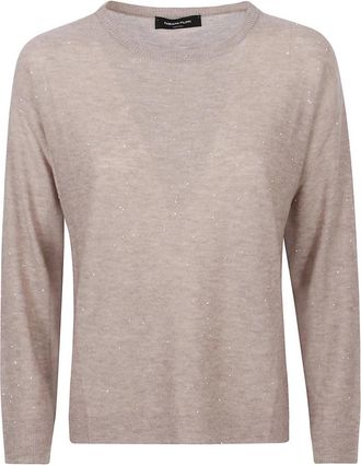Fabiana Filippi Trui met pailletten - Dames - Ronde hals truien - Beige - S - Pailletten - Truien & Vesten