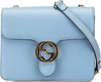 Gucci Pre-owned Womens Pebbled Leather Crossbody Bag - Light Blue - One Size