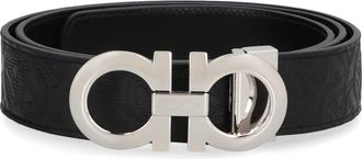 Ferragamo Mens Gancini Reversible Leather Belt Black Calfskin