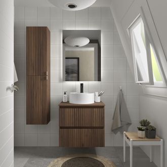 Cygnus Bath Mueble De Ba&ntilde;o Kira 60cm Nogal 2 Cajones Lavabo Sobre Encimera 1 Poza Porcelana