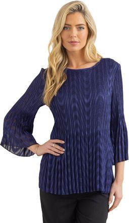 Klass Pleated Flare Bell Sleeve Burn Out Top - Navy - 20