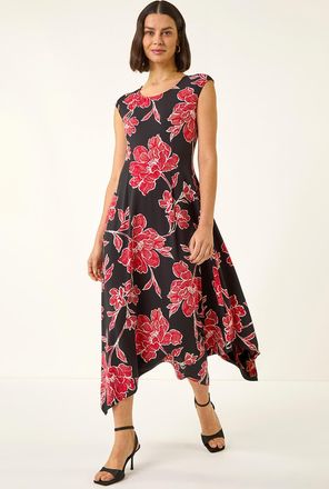 Roman Floral Print Stretch Midi Dress