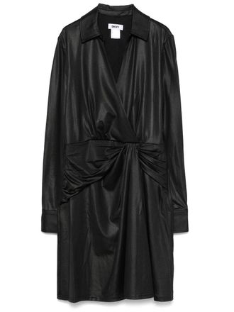 DKNY pleat-detail midi dress - women - Spandex/Elastane/Polyester/Polyester - 12 - Black