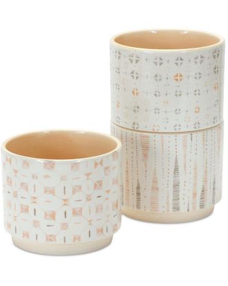 Melrose International Set Of 3 Blush Patterned Stacking Pot