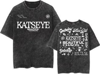 Generic KATSEYE The Beautiful Chaos Tour 2025 Merch Vintage Wash T-Shirt - Eyecon Unisex Cotton Tee with Retro Washed for Concert Outfit (Black,M)