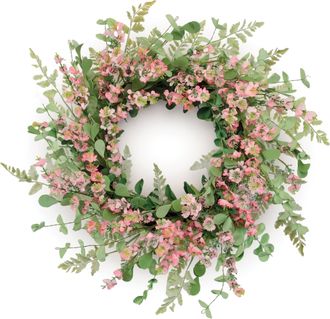 Melrose International Mixed Blossom Floral Wreath 18D - Pink, Green