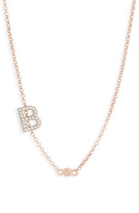 Meshmerise Bezel Diamond Initial Chain Necklace - 0.2ct. in Rose-B at Nordstrom Rack