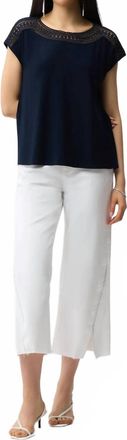 Joseph Ribkoff Guipure Neckline Short Sleeve Top In Midnight Blue