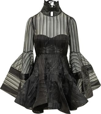Zimmermann Valiant Lantern Mini Jurk - Dames - Korte kleedjes - Zwart - S - Leer - Kleedjes