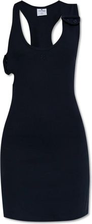 Courr&egrave;ges Ribgebreide Jurk met Bandjes - Dames - Korte kleedjes - Blauw - M - Katoen - Kleedjes