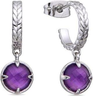 Eye Candy Los Angeles Stone Huggie Hoop Earrings in Silver/purple at Nordstrom Rack