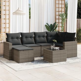 vidaXL Vidaxl - Set De Sof&aacute;s De Jard&iacute;n 7 Piezas Con Cojines Rat&aacute;n Pe Gris