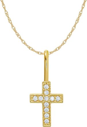 Candela Jewelry 10K Yellow Gold Cubic Zirconia Cross Pendant Necklace in Clear at Nordstrom Rack