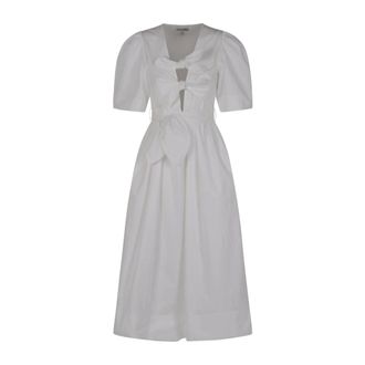 Ganni Midi Dresses, female, White, Size: XS Washed Stretch Cotton Tie Strap Midi Dress