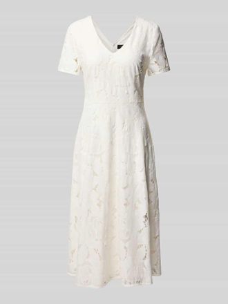 s.Oliver Black Label Tailliertes Midikleid aus Baumwoll-Mix in Offwhite, Gr&ouml;&szlig;e 44