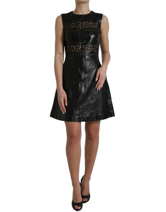 Valentino Womens Leather Mini Dress Floral Cutout - Black - Size EU 40 (Womens)