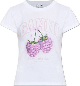 Ganni Baby Fit T-Shirt - Dames - T-shirts - Wit - L - Katoen - Tops